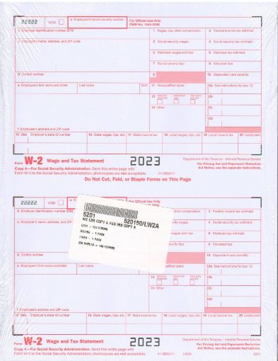 Picture of 5201 | W-2 Federal IRS Copy A. Red Copy