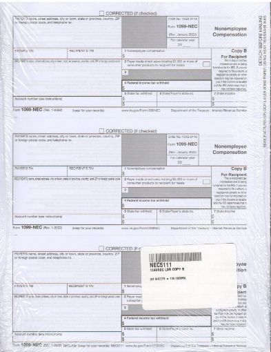 Picture of NEC5111 | 1099-NEC Recipient Copy B  3-Up Format