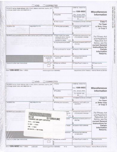 Picture of 5112 | 1099-MISC Payer or State Copy C  2-Up Format