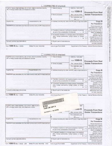 Picture of 5161-1 | 1099-S Copy B  3-Up Format