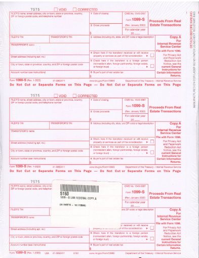 Picture of 5160-1 | 1099-S Federal Copy A (Red)  3-Up Format