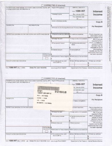 Picture of 5121 | 1099-INT Recipient Copy B  2-Up Format