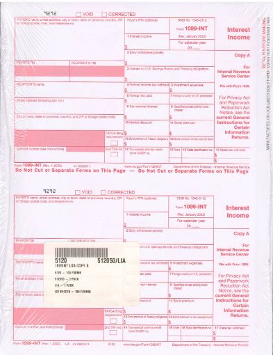 Picture of 5120 | 1099-INT Federal Copy A (Red)  2-Up Format