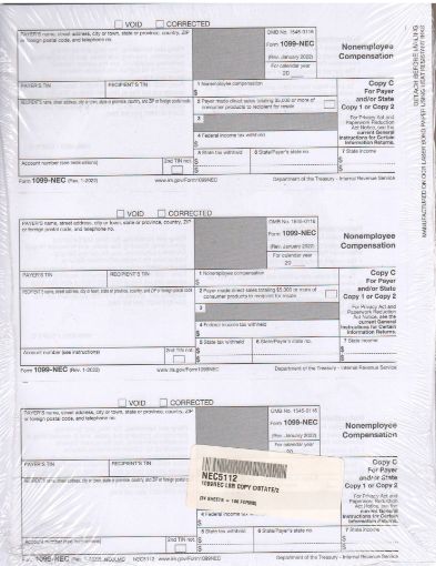 Picture of NEC5112 | 1099-NEC Payer or State Copy C  3-Up Format