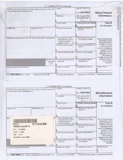 Picture of 5111 | 1099-MISC Recipient Copy B  2-Up Format