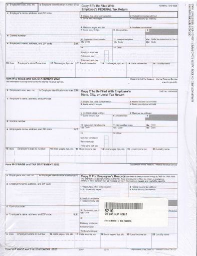 Picture of 5210 | W-2 3-Up Horizontal Employee Copies B, C, and 2