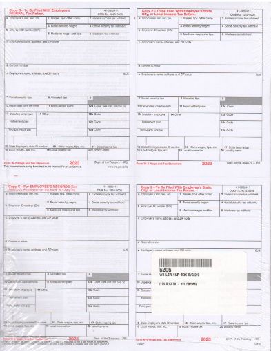 Picture of 5205 | W-2 Employee Copy B, C, 2 and 2 or Extra Copy - One Sheet per Employee