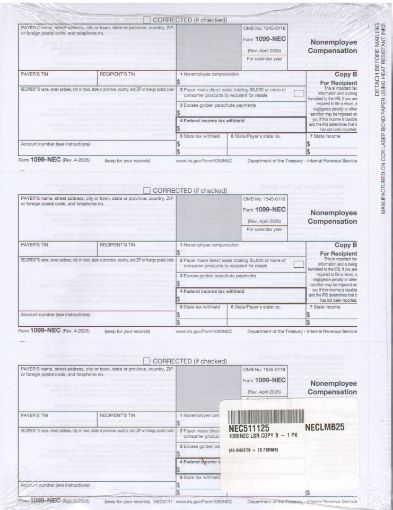 Picture of NEC5111 | 1099-NEC Recipient Copy B  2-Up Format