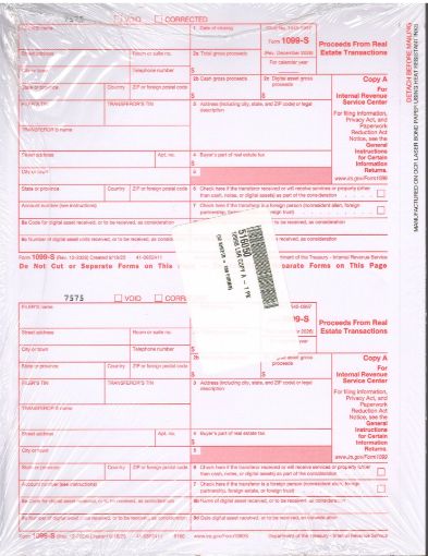 Picture of 5160-1 | 1099-S Federal Copy A (Red)  2-Up Format