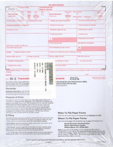 Picture of 5200 | W-3 Federal Transmittal of Income & Tax Statement - Red Copy