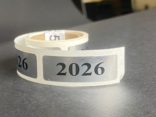 Picture of YEAR-SLV26 - "2026" TAX YEAR LABELS  - ROLL OF 50 - SILVER FOIL