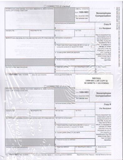 Picture of NEC5111 | 1099-NEC Recipient Copy B  2-Up Format