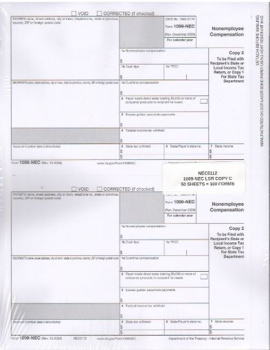 Picture of NEC5112 | 1099-NEC Payer or State Copy C  2-Up Format